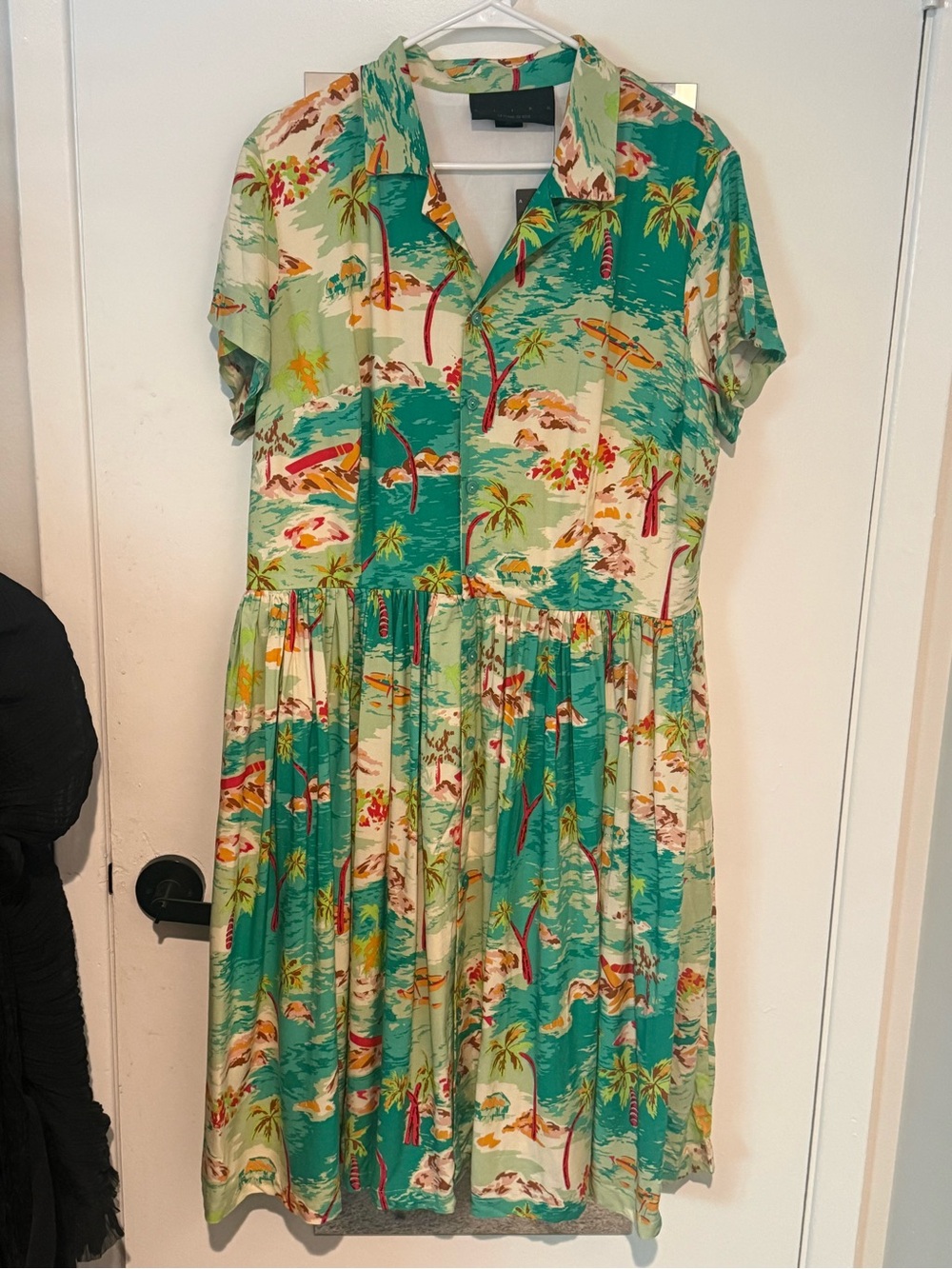 La Femme En Noir Micheline Pitt Alien Collab Hawaiian Pinup Shirt Dress NWT 2X - Picture 3 of 9
